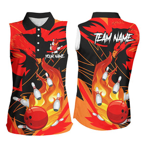 Eagle flame bowling ball and pins custom Women sleeveless Polo Shirt, team bowling jerseys | Red NQS7514