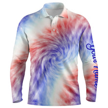 Load image into Gallery viewer, Mens golf polo shirts custom name colorful red white and blue tie dye pattern team golf wear for mens NQS5531