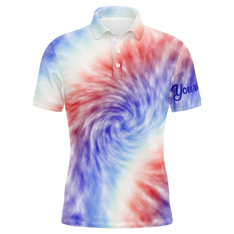 Mens golf polo shirts custom name colorful red white and blue tie dye pattern team golf wear for mens NQS5531