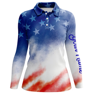 Womens golf polo shirt custom red white and blue tie dye pattern American flag team womens golf tops NQS5532