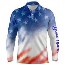 Load image into Gallery viewer, Mens golf polo shirts custom red white and blue tie dye pattern American flag team golf wear for mens NQS5532