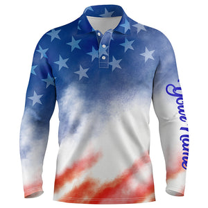 Mens golf polo shirts custom red white and blue tie dye pattern American flag team golf wear for mens NQS5532