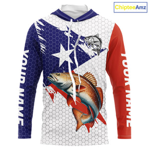 Red, White and Blue Texas Flag Redfish Fishing custom Redfish long sleeves performance fishing shirts NQS10001