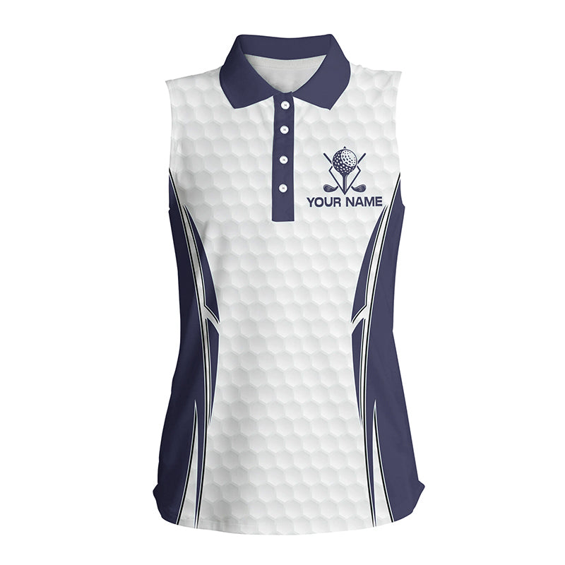 Blue Navy and White golf ball Women sleeveless polo shirts custom golf clothing for women, golf gifts NQS7871