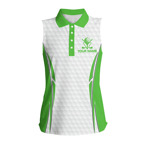 Green and White golf ball Women sleeveless polo shirts custom golf clothing for women, golf gifts NQS7872