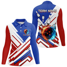 Load image into Gallery viewer, Red, White and Blue Flame Bowling Polo, Quarter Zip Shirts for Women Custom bowling team jerseys NQS7879