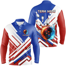 Load image into Gallery viewer, Red, White and Blue Flame Bowling Polo, Quarter Zip Shirts for Men Custom bowling team jerseys NQS7879
