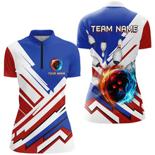 Load image into Gallery viewer, Red, White and Blue Flame Bowling Polo, Quarter Zip Shirts for Women Custom bowling team jerseys NQS7879