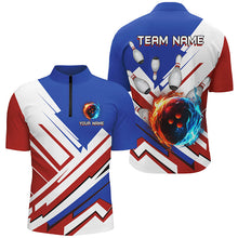 Load image into Gallery viewer, Red, White and Blue Flame Bowling Polo, Quarter Zip Shirts for Men Custom bowling team jerseys NQS7879
