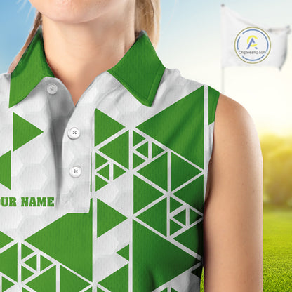 Women sleeveless polo shirt green and white custom I was one under today, under a tree, bush, water NQS10165
