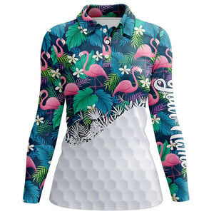 Personalized green tropical colorful flamingo pattern Womens golf polo shirts custom ladies golf tops NQS5988