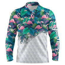 Load image into Gallery viewer, Personalized green tropical colorful flamingo pattern mens golf polo shirts best mens golf wears NQS5988