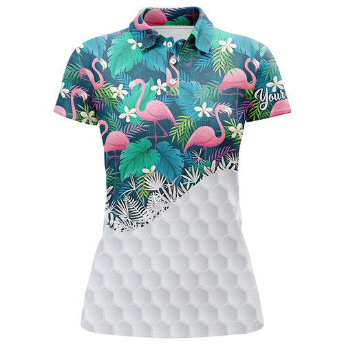 Personalized green tropical colorful flamingo pattern Womens golf polo shirts custom ladies golf tops NQS5988