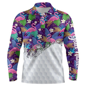 Personalized tropical colorful flamingo pattern mens golf polo shirts best mens golf wears NQS5989