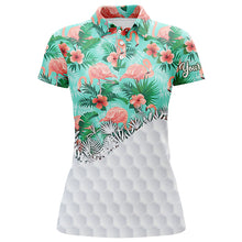 Load image into Gallery viewer, Personalized green tropical pink flamingo pattern Womens golf polo shirts custom ladies golf tops NQS5990