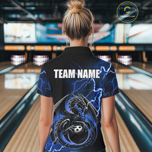 Load image into Gallery viewer, Personalized Black And Blue Thunder Lightning Dragon Bowling Shirts For Women, Bowling Team Uniform NQS10295