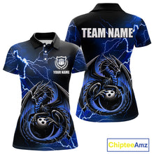 Load image into Gallery viewer, Personalized Black And Blue Thunder Lightning Dragon Bowling Shirts For Women, Bowling Team Uniform NQS10295