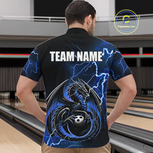 Load image into Gallery viewer, Personalized Black And Blue Thunder Lightning Dragon Bowling Shirts For Men, Bowling Team Uniform NQS10295