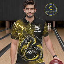 Load image into Gallery viewer, Personalized Black And Yellow Thunder Lightning Dragon Bowling Shirts For Men, Bowling Team Uniform NQS10297