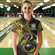 Load image into Gallery viewer, Personalized Black And Yellow Thunder Lightning Dragon Bowling Shirts For Women, Bowling Team Uniform NQS10297