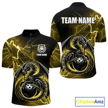 Load image into Gallery viewer, Personalized Black And Yellow Thunder Lightning Dragon Bowling Shirts For Men, Bowling Team Uniform NQS10297