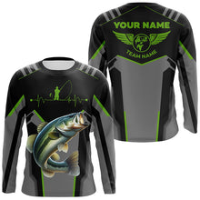 Load image into Gallery viewer, Personalized Black Bass Fishing jerseys, Team Bass Fishing Long Sleeve tournament shirts | Green NQS6190