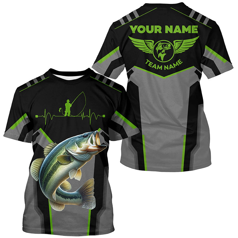 Personalized Black Bass Fishing jerseys, Team Bass Fishing Long Sleeve tournament shirts | Green NQS6190