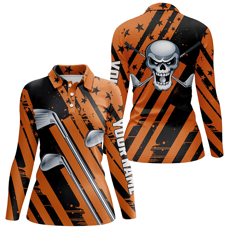 Halloween golf skull orange and black golf clubs Women golf polo shirt custom team golf shirts ladies NQS6195