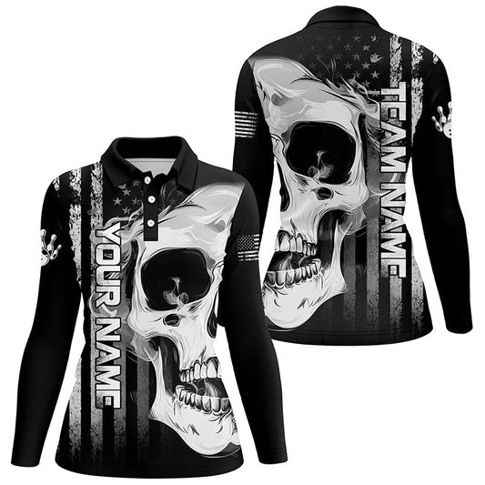 Personalized skull bowling shirt for Women custom teams name American flag bowler jerseys NQS8330