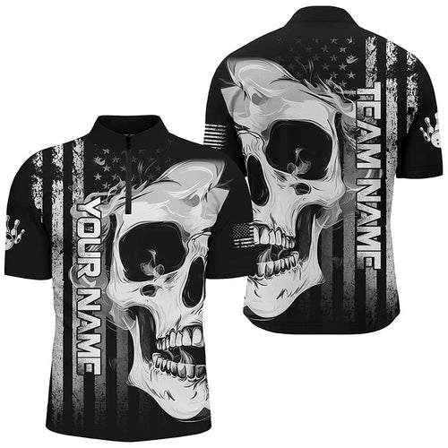 Personalized skull bowling shirt for Men custom teams name American flag bowler jerseys NQS8330