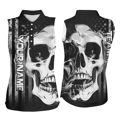 Personalized skull bowling sleeveless polo shirt custom teams name American flag bowler jerseys NQS8330