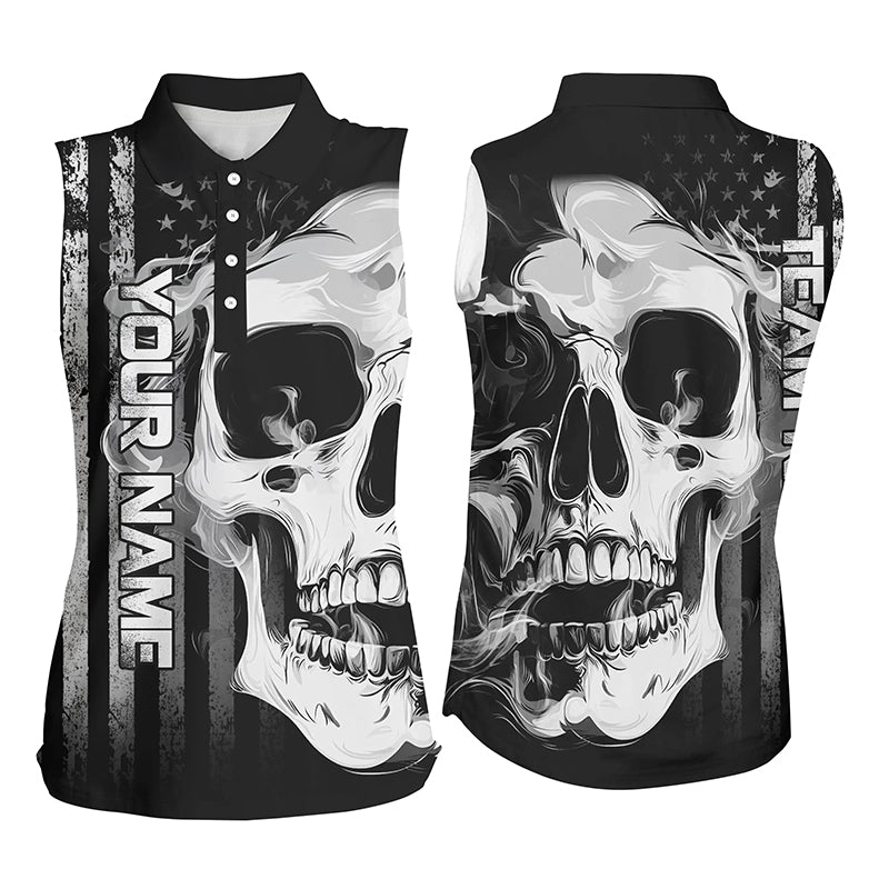Personalized skull bowling sleeveless polo shirt custom teams name American flag bowler jerseys NQS8330