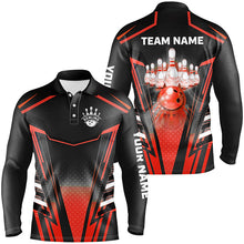 Load image into Gallery viewer, Men bowling Polo, Quarter Zip shirts Custom black &amp; red Bowling ball pins Team Jerseys bowling apparel NQS8521