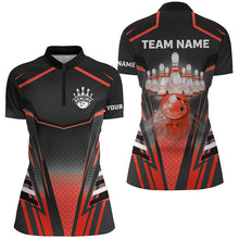 Load image into Gallery viewer, Women bowling Polo, Quarter Zip shirts Custom black &amp; red Bowling ball pin Team Jersey bowling apparel NQS8521