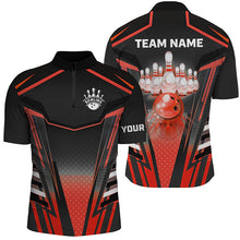 Load image into Gallery viewer, Men bowling Polo, Quarter Zip shirts Custom black &amp; red Bowling ball pins Team Jerseys bowling apparel NQS8521