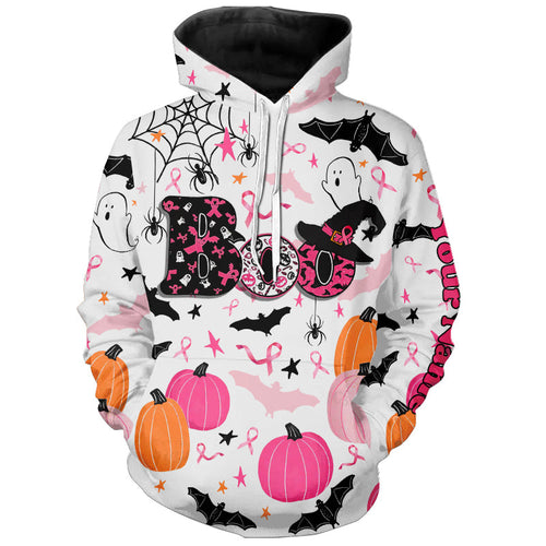 Pink ribbons Boo Halloween pumpkin breast cancer Golf Hoodies Custom Funny Golf tops NQS8529