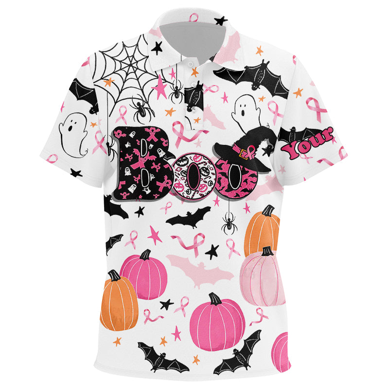 Pink ribbons Boo Halloween pumpkin breast cancer Kid golf polos shirt Custom Funny Kid Golf tops NQS8529