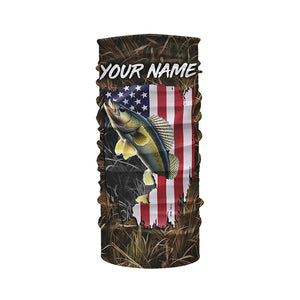 Custom American Walleye fishing camo shirts for men Performance Long Sleeve fishing shirt NQS1032