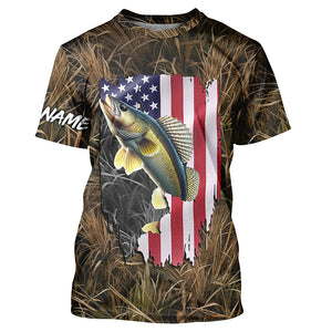 Custom American Walleye fishing camo shirts for men Performance Long Sleeve fishing shirt NQS1032