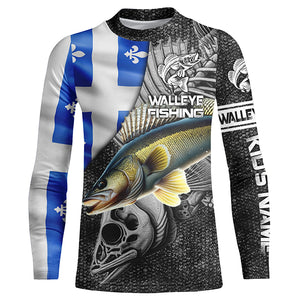 Quebec Flag walleye Fishing Custom long sleeve performance Fishing Shirts, walleye Fishing jerseys NQS4179