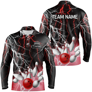 Mens polo bowling shirt Custom bowling Red lightning thunder team league jersey NQS6672