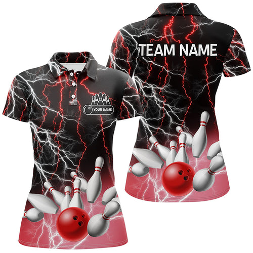 Women bowling polo shirt Custom bowling Red lightning thunder team league jersey NQS6672