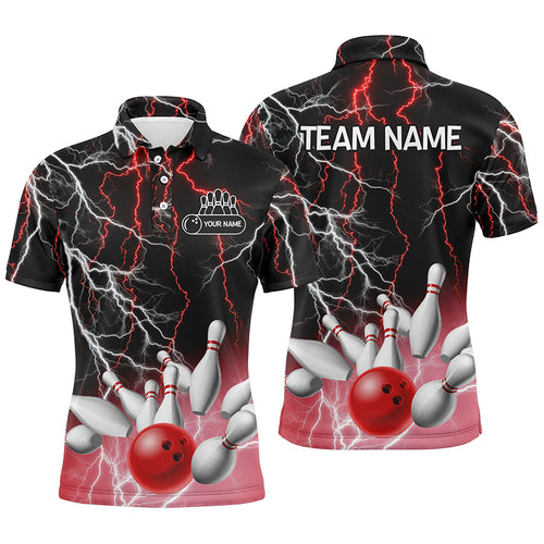 Mens polo bowling shirt Custom bowling Red lightning thunder team league jersey NQS6672