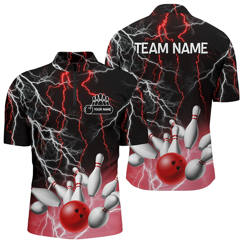 Men's bowling Quarter Zip shirts Custom bowling Red lightning thunder team league jersey NQS6672