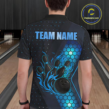 Load image into Gallery viewer, Black and Blue Flame Bowling Polo, 1/4 Zip Shirts for Men Custom Bowling Team Jersey Bowler Outfit NQS10925