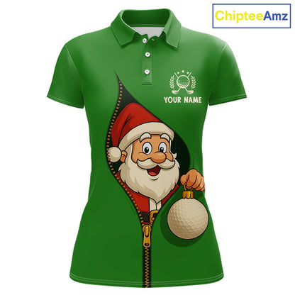 Green Christmas Funny Santa Golf Polo Shirt For Women Custom Xmas Ladies Golf Attire, Christmas gifts NQS10927