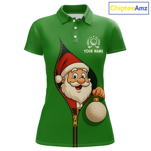 Green Christmas Funny Santa Golf Polo Shirt For Women Custom Xmas Ladies Golf Attire, Christmas gifts NQS10927