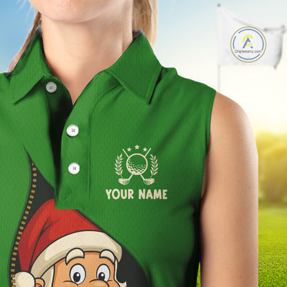 Green Christmas Funny Santa Sleeveless Golf Polo Shirt Custom Xmas Ladies Golf Attire, Christmas gift NQS10927