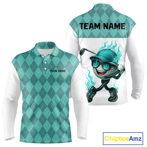 Turquoise argyle pattern Funny Flame Golf polo shirt for men Custom team mens Golf attire NQS11102