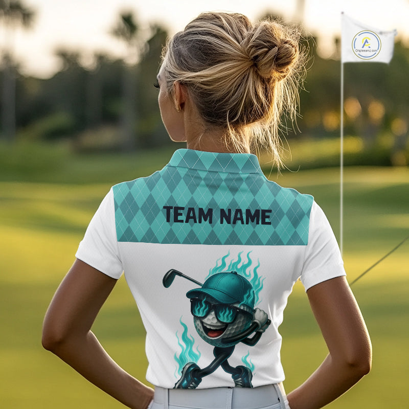 Turquoise argyle pattern Funny Flame Golf polo shirt for Women Custom team ladies Golf attire NQS11102
